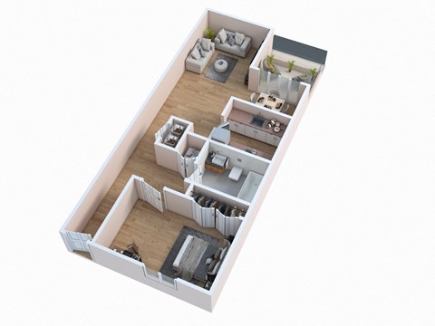 Floor plan for 1 bed, 1 bath, 723 sqft